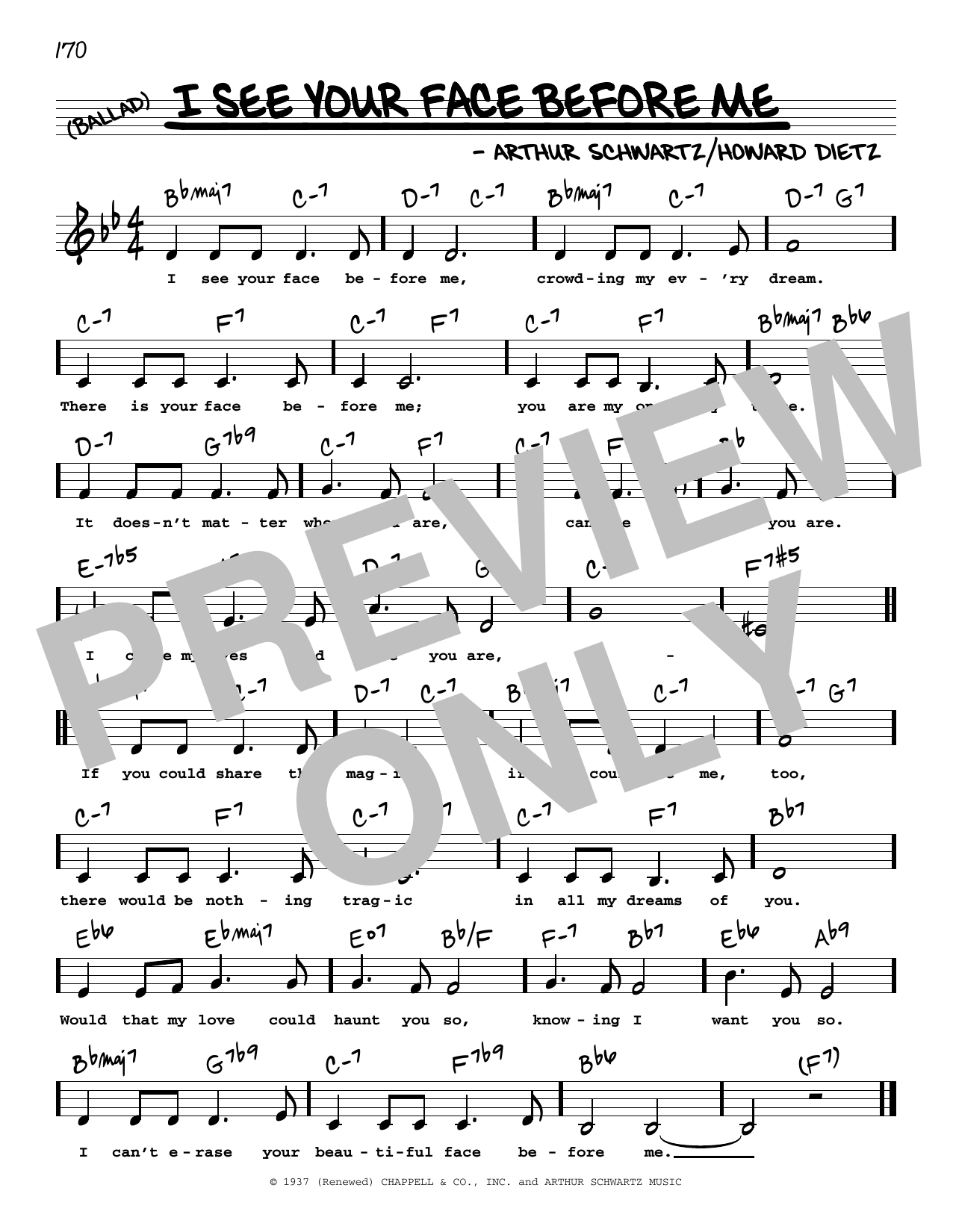 Download Arthur Schwartz I See Your Face Before Me (Low Voice) Sheet Music and learn how to play Real Book – Melody, Lyrics & Chords PDF digital score in minutes
