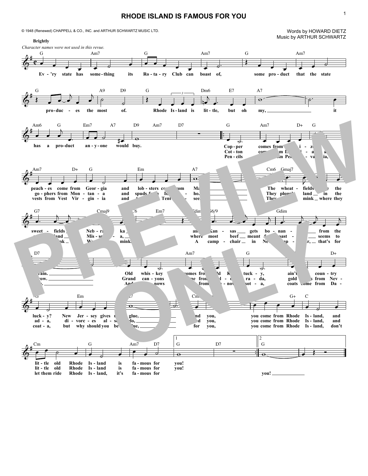 Download Arthur Schwartz Rhode Island Is Famous For You (from Inside U.S.A.) Sheet Music and learn how to play Lead Sheet / Fake Book PDF digital score in minutes