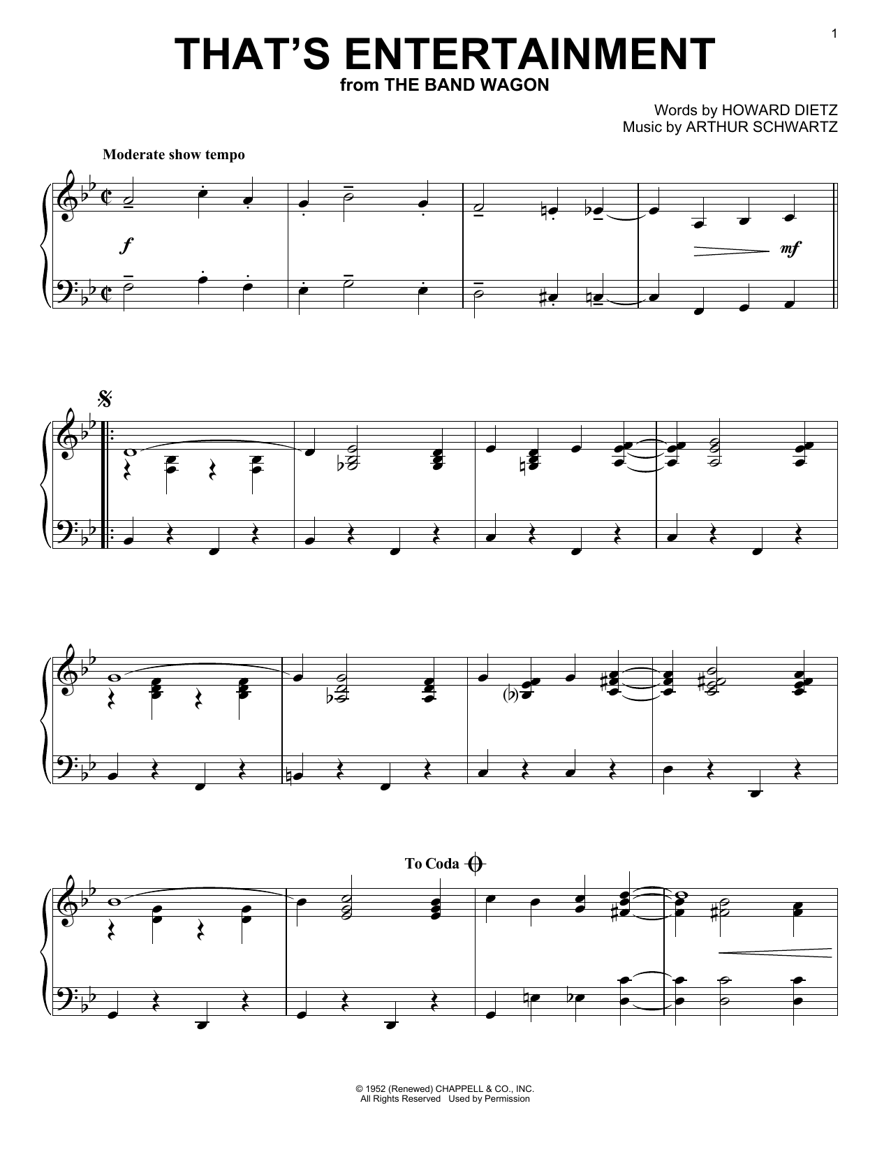 Download Arthur Schwartz That's Entertainment Sheet Music and learn how to play Piano PDF digital score in minutes
