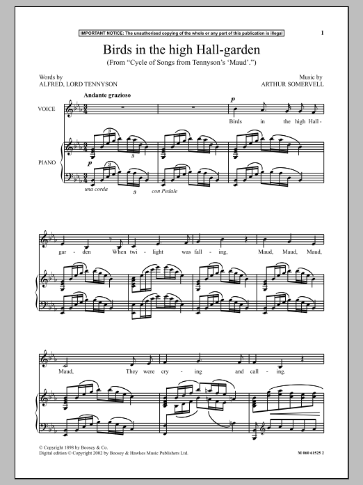 Download Arthur Somervell Birds In The High Hall Garden (from Cycle Of Songs From Tennyson's Maud) Sheet Music and learn how to play Piano & Vocal PDF digital score in minutes
