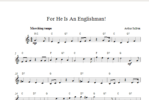 Download Arthur Seymour Sullivan For He Is An Englishman Sheet Music and learn how to play Melody Line & Chords PDF digital score in minutes