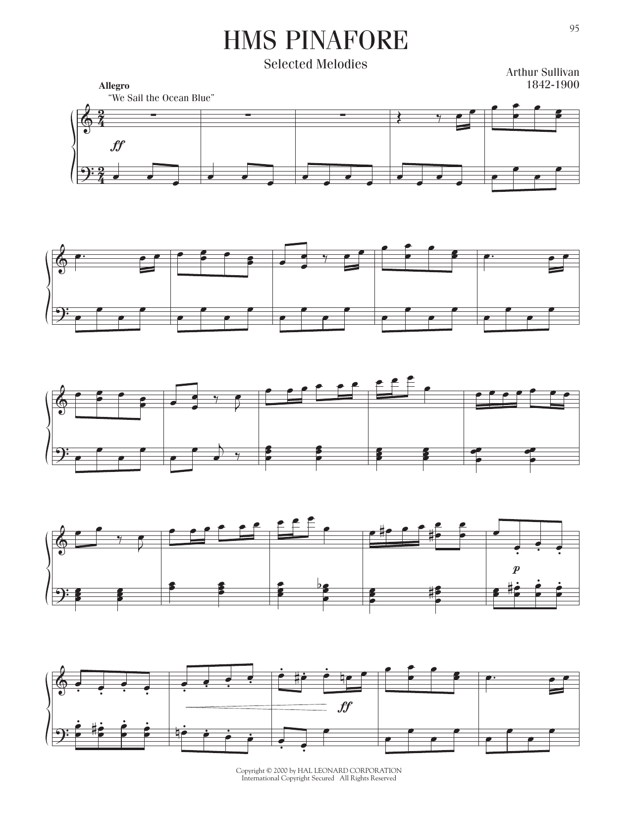 Download Arthur Sullivan HMS Pinafore, Selected Melodies Sheet Music and learn how to play Piano Solo PDF digital score in minutes