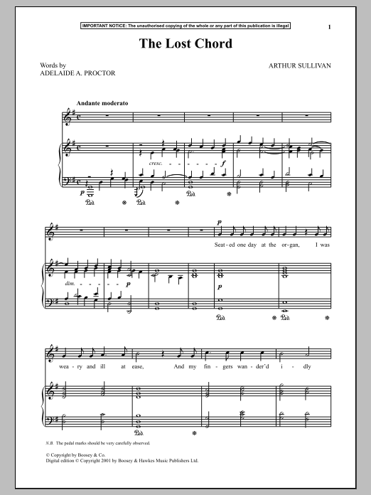 Download Arthur Sullivan The Lost Chord Sheet Music and learn how to play Piano & Vocal PDF digital score in minutes