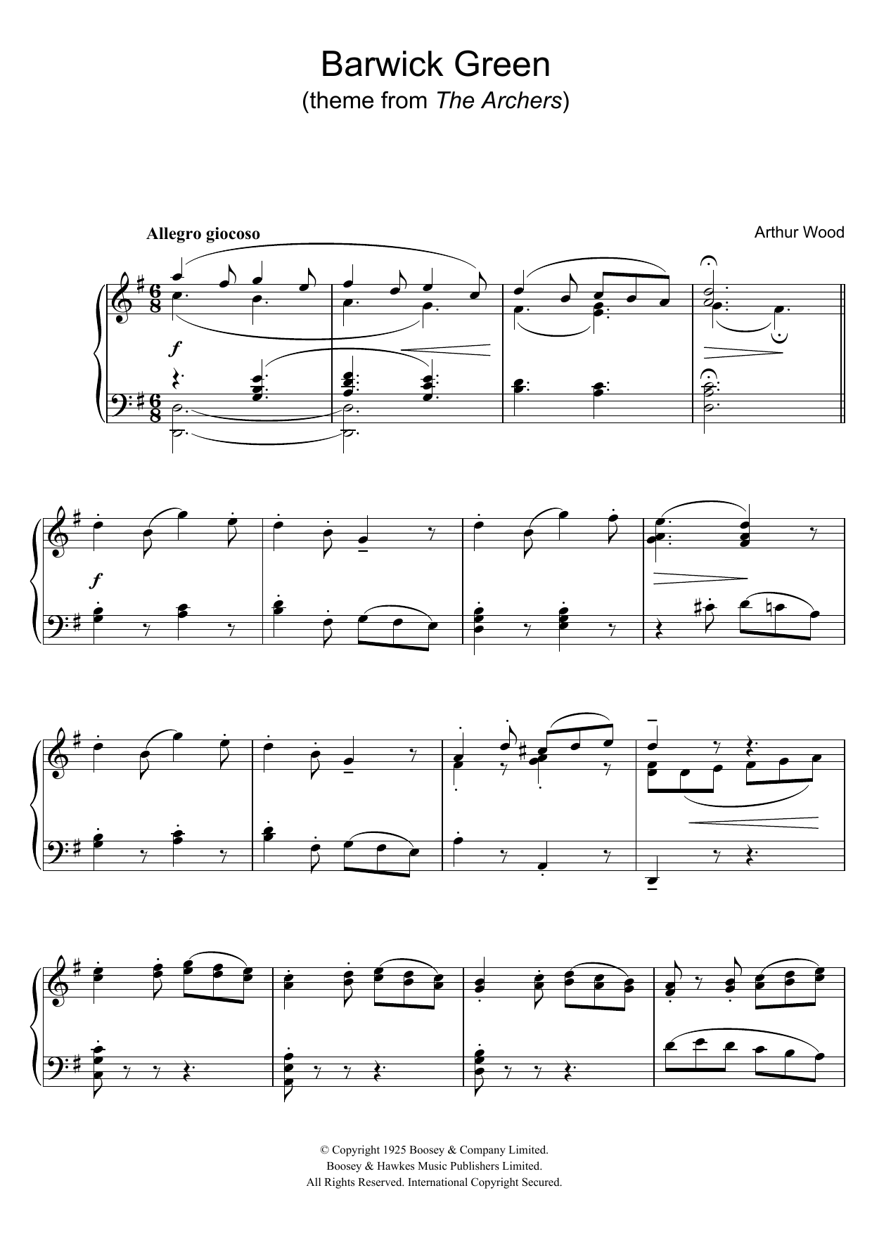 Download Arthur Wood Barwick Green (theme from The Archers) Sheet Music and learn how to play Piano PDF digital score in minutes