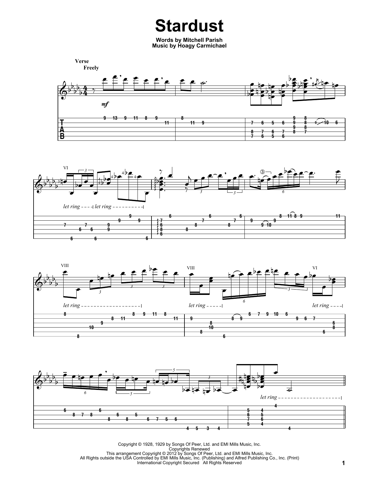 Download Artie Shaw Stardust Sheet Music and learn how to play Guitar Tab PDF digital score in minutes