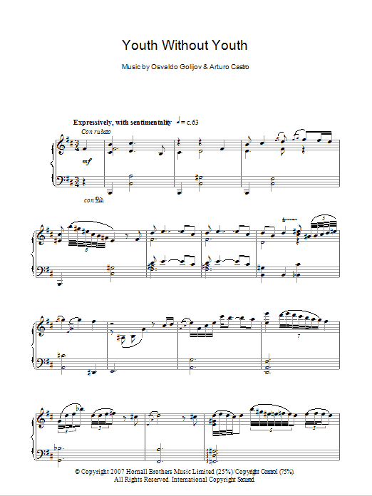 Download Arturo Castro Youth Without Youth (Youth Without Youth) Sheet Music and learn how to play Piano PDF digital score in minutes