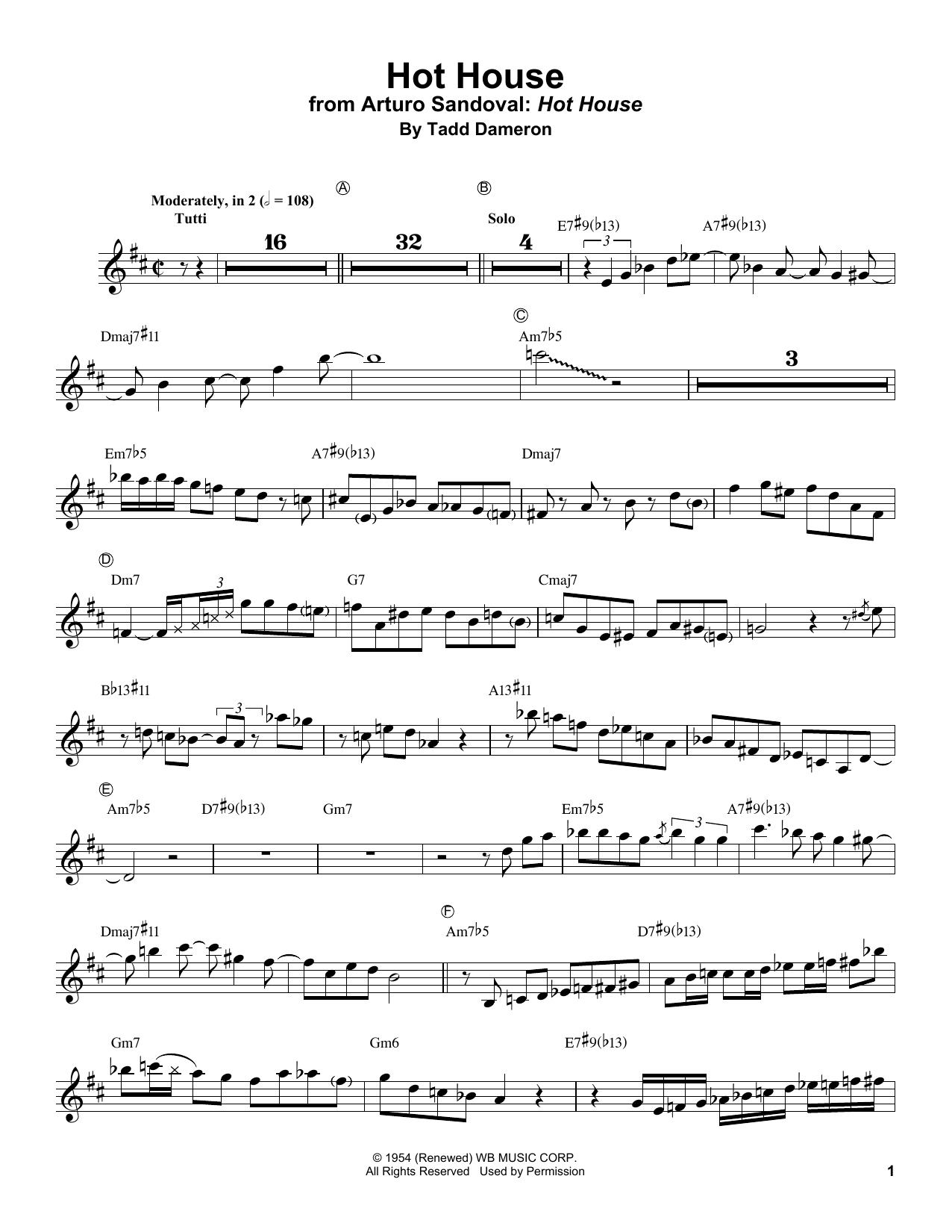 Download Tadd Dameron Hot House Sheet Music and learn how to play Trumpet Transcription PDF digital score in minutes