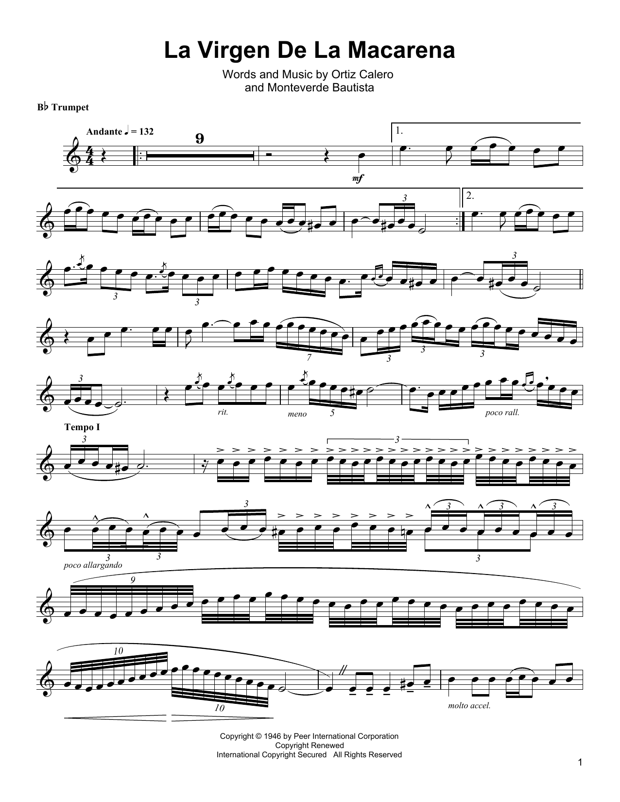 Download Arturo Sandoval La Virgen De La Macarena Sheet Music and learn how to play Trumpet Transcription PDF digital score in minutes