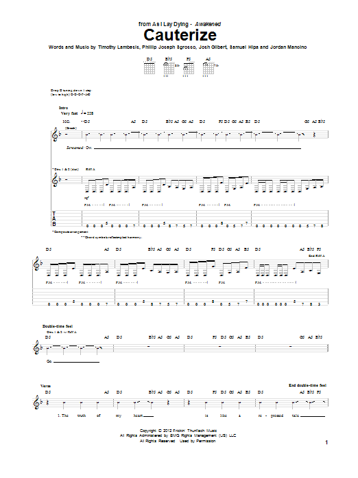 Download As I Lay Dying Cauterize Sheet Music and learn how to play Guitar Tab PDF digital score in minutes