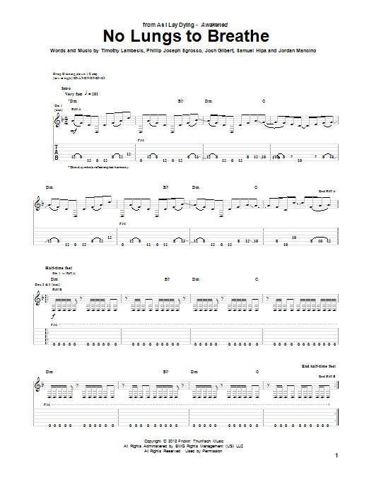 Download As I Lay Dying No Lungs To Breathe Sheet Music and learn how to play Guitar Tab PDF digital score in minutes