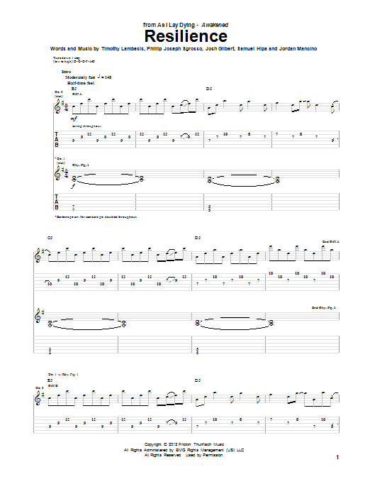 Download As I Lay Dying Resilience Sheet Music and learn how to play Guitar Tab PDF digital score in minutes