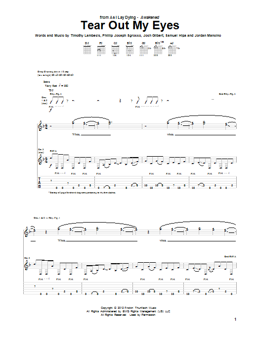 Download As I Lay Dying Tear Out My Eyes Sheet Music and learn how to play Guitar Tab PDF digital score in minutes