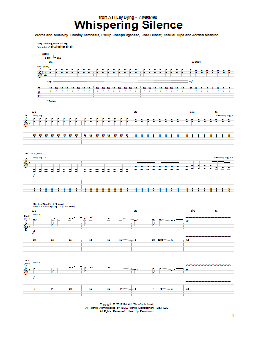 Download As I Lay Dying Whispering Silence Sheet Music and learn how to play Guitar Tab PDF digital score in minutes