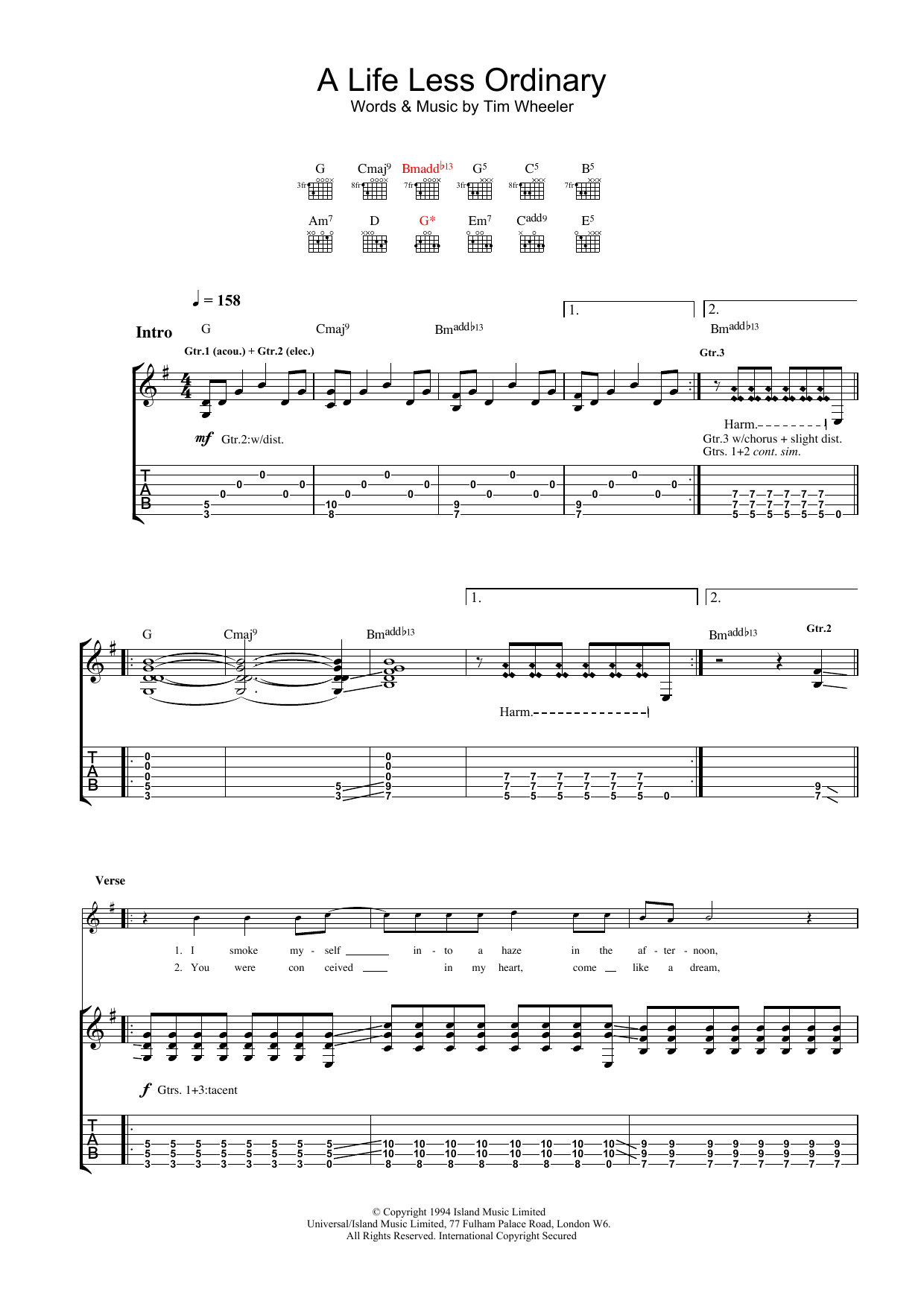 Download Ash A Life Less Ordinary Sheet Music and learn how to play Lyrics & Chords PDF digital score in minutes