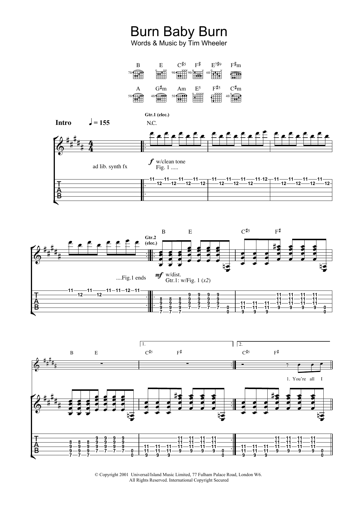 Download Ash Burn Baby Burn Sheet Music and learn how to play Lyrics & Chords PDF digital score in minutes