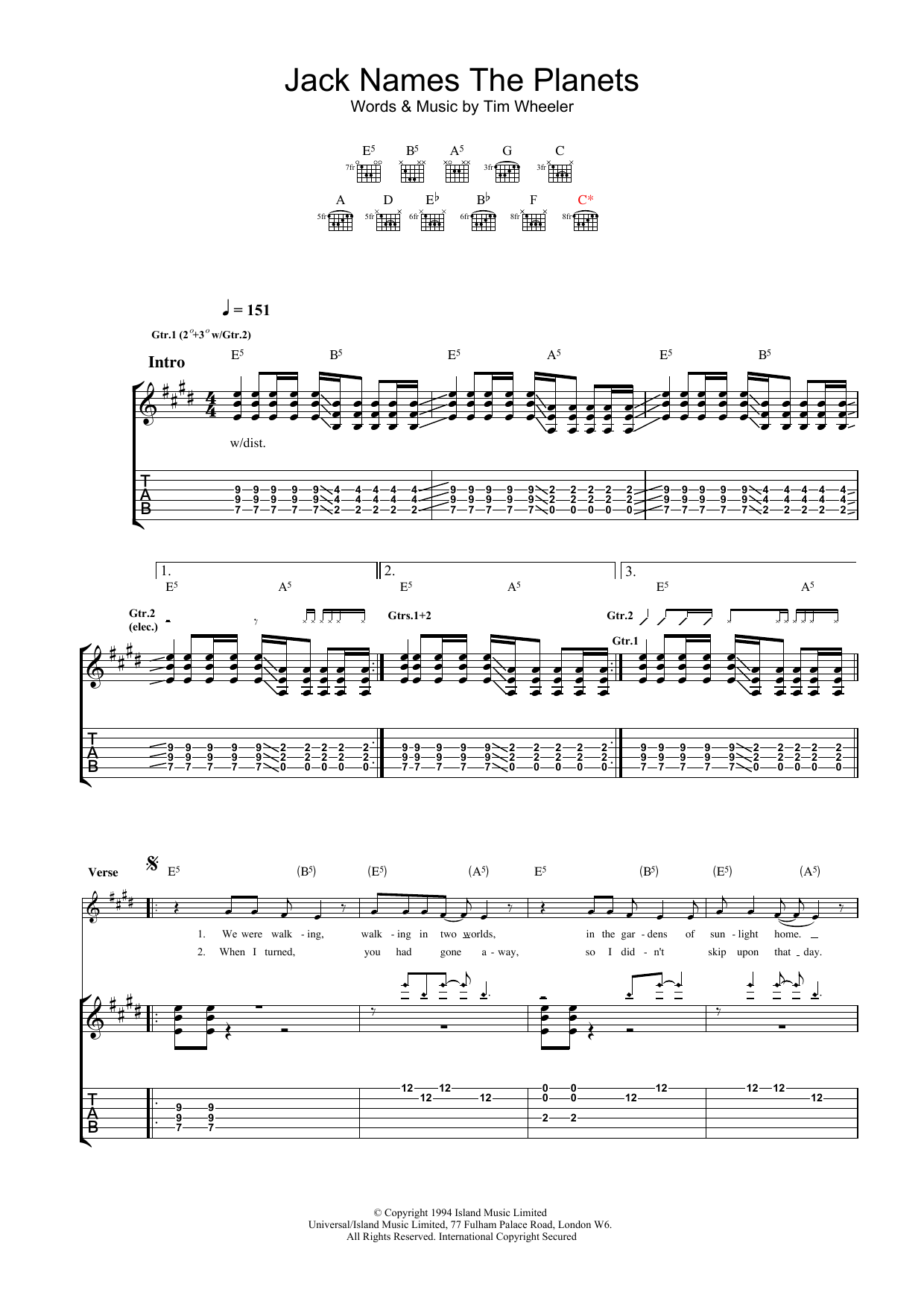 Download Ash Jack Names The Planets Sheet Music and learn how to play Guitar Tab PDF digital score in minutes