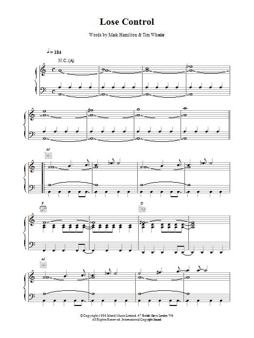 Download Ash Lose Control Sheet Music and learn how to play Piano, Vocal & Guitar (Right-Hand Melody) PDF digital score in minutes