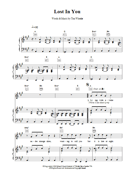 Download Ash Lost In You Sheet Music and learn how to play Piano, Vocal & Guitar (Right-Hand Melody) PDF digital score in minutes