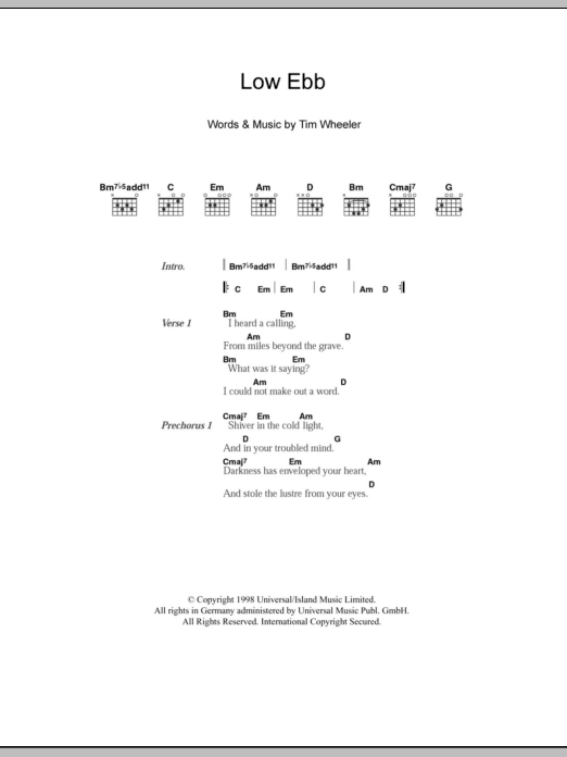 Download Ash Low Ebb Sheet Music and learn how to play Lyrics & Chords PDF digital score in minutes