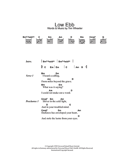 Download Ash Low Ebb Sheet Music and learn how to play Lyrics & Chords PDF digital score in minutes