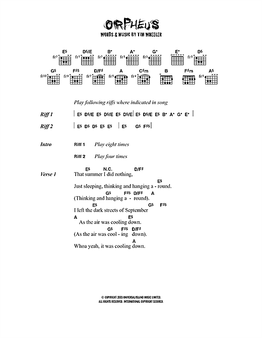 Download Ash Orpheus Sheet Music and learn how to play Lyrics & Chords PDF digital score in minutes