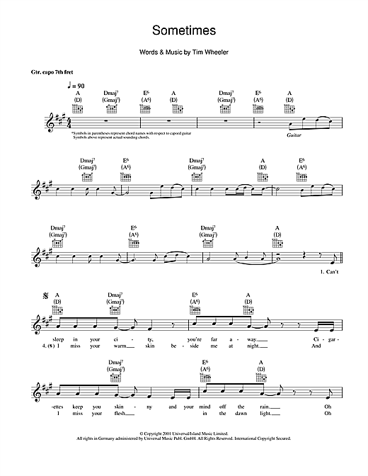 Download Ash Sometimes Sheet Music and learn how to play Melody Line, Lyrics & Chords PDF digital score in minutes