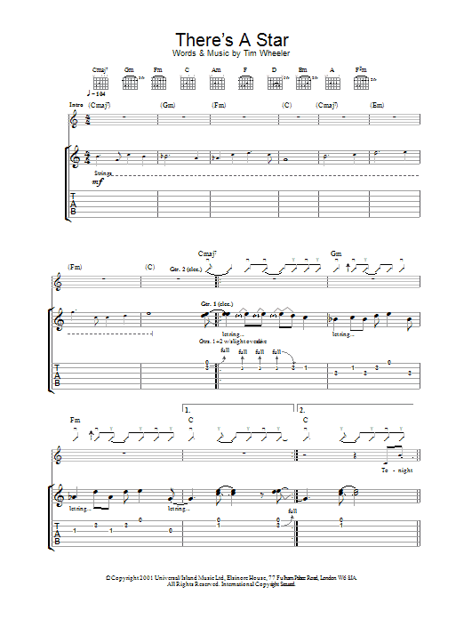 Download Ash There's A Star Sheet Music and learn how to play Guitar Tab PDF digital score in minutes