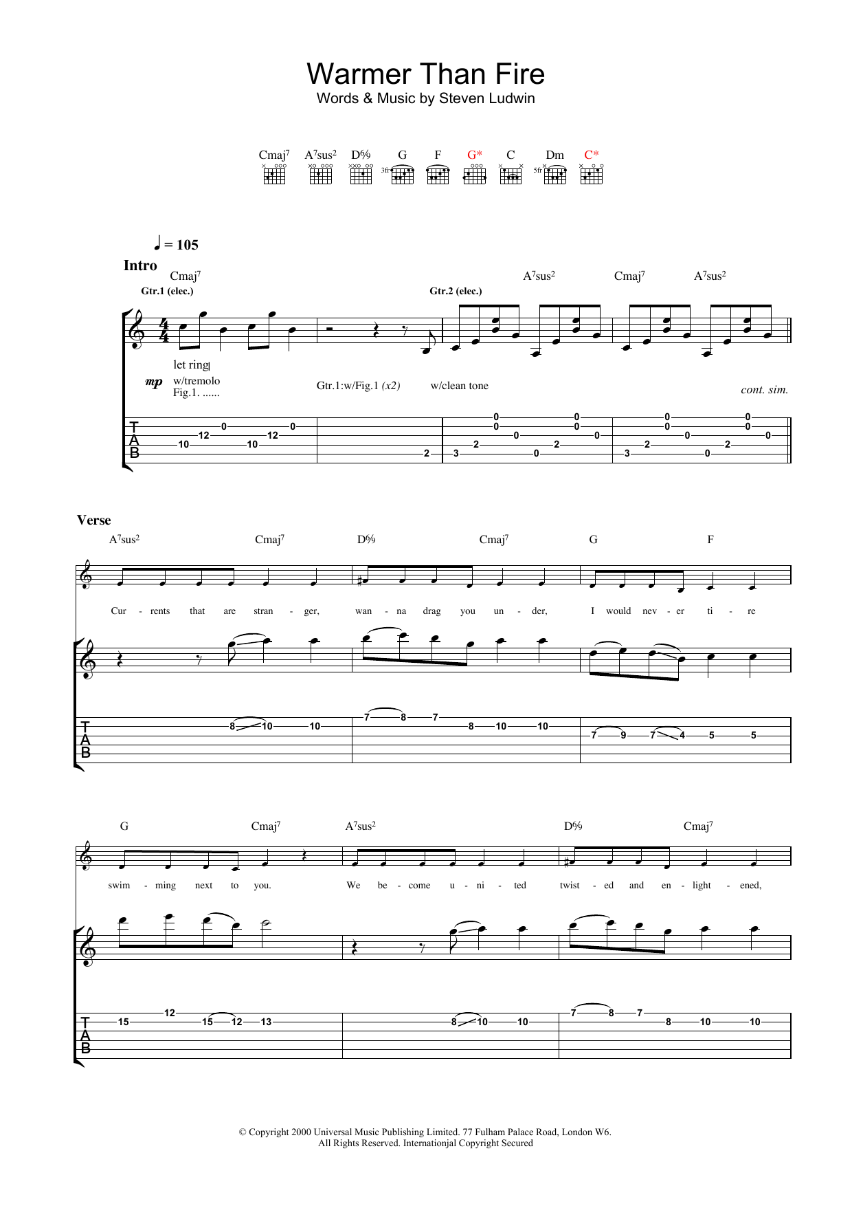 Download Ash Warmer Than Fire Sheet Music and learn how to play Guitar Tab PDF digital score in minutes