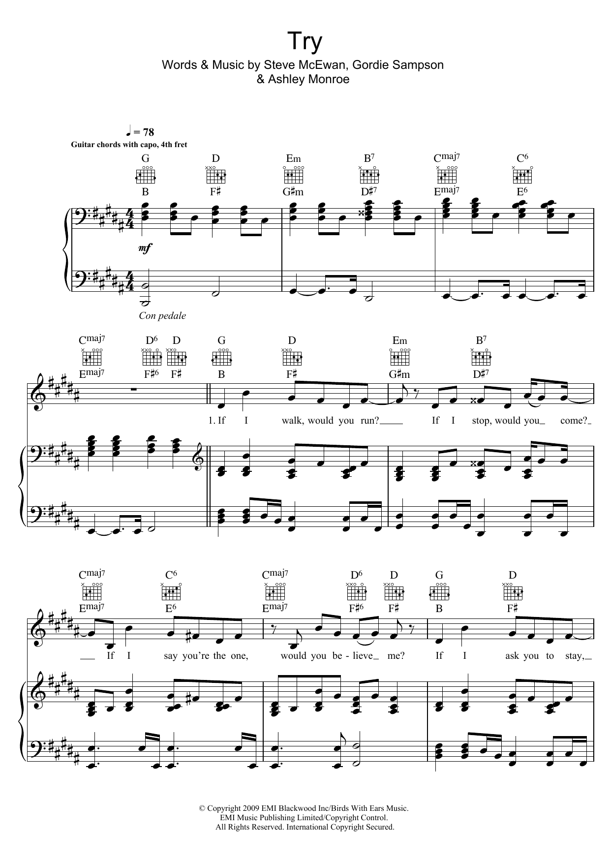 Download Asher Monroe Try Sheet Music and learn how to play Piano, Vocal & Guitar (Right-Hand Melody) PDF digital score in minutes