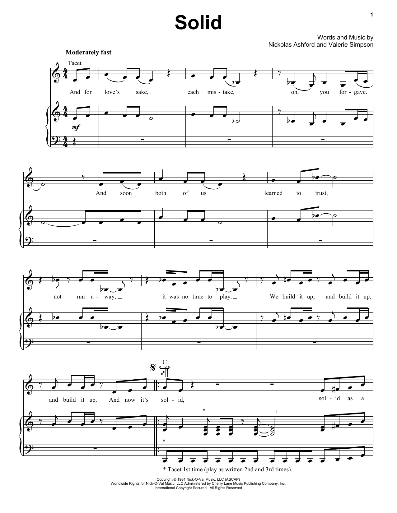 Download Ashford & Simpson Solid Sheet Music and learn how to play Piano, Vocal & Guitar Chords (Right-Hand Melody) PDF digital score in minutes
