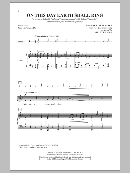 Download Ashley Brooke On This Day Earth Shall Ring Sheet Music and learn how to play Unison Voice PDF digital score in minutes