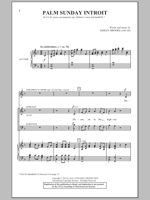 Download Ashley Brooke Palm Sunday Introit Sheet Music and learn how to play SAB Choir PDF digital score in minutes
