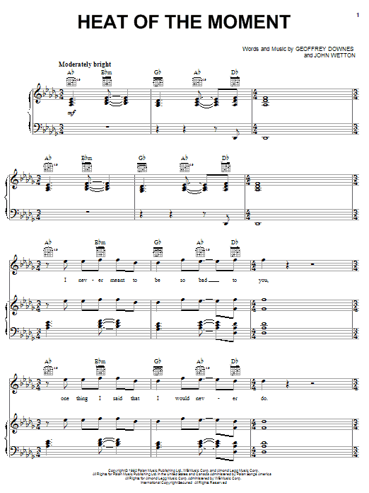 Download Asia Heat Of The Moment Sheet Music and learn how to play Guitar Lead Sheet PDF digital score in minutes
