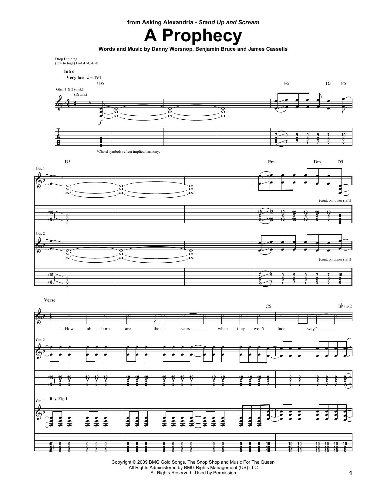 Download Asking Alexandria A Prophecy Sheet Music and learn how to play Guitar Tab PDF digital score in minutes