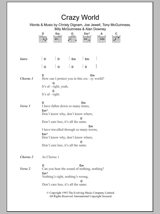 Download Aslan Crazy World Sheet Music and learn how to play Lyrics & Chords PDF digital score in minutes