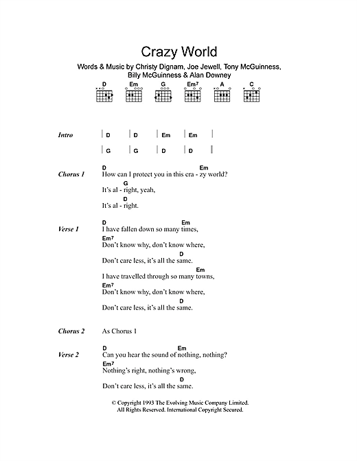 Download Aslan Crazy World Sheet Music and learn how to play Lyrics & Chords PDF digital score in minutes