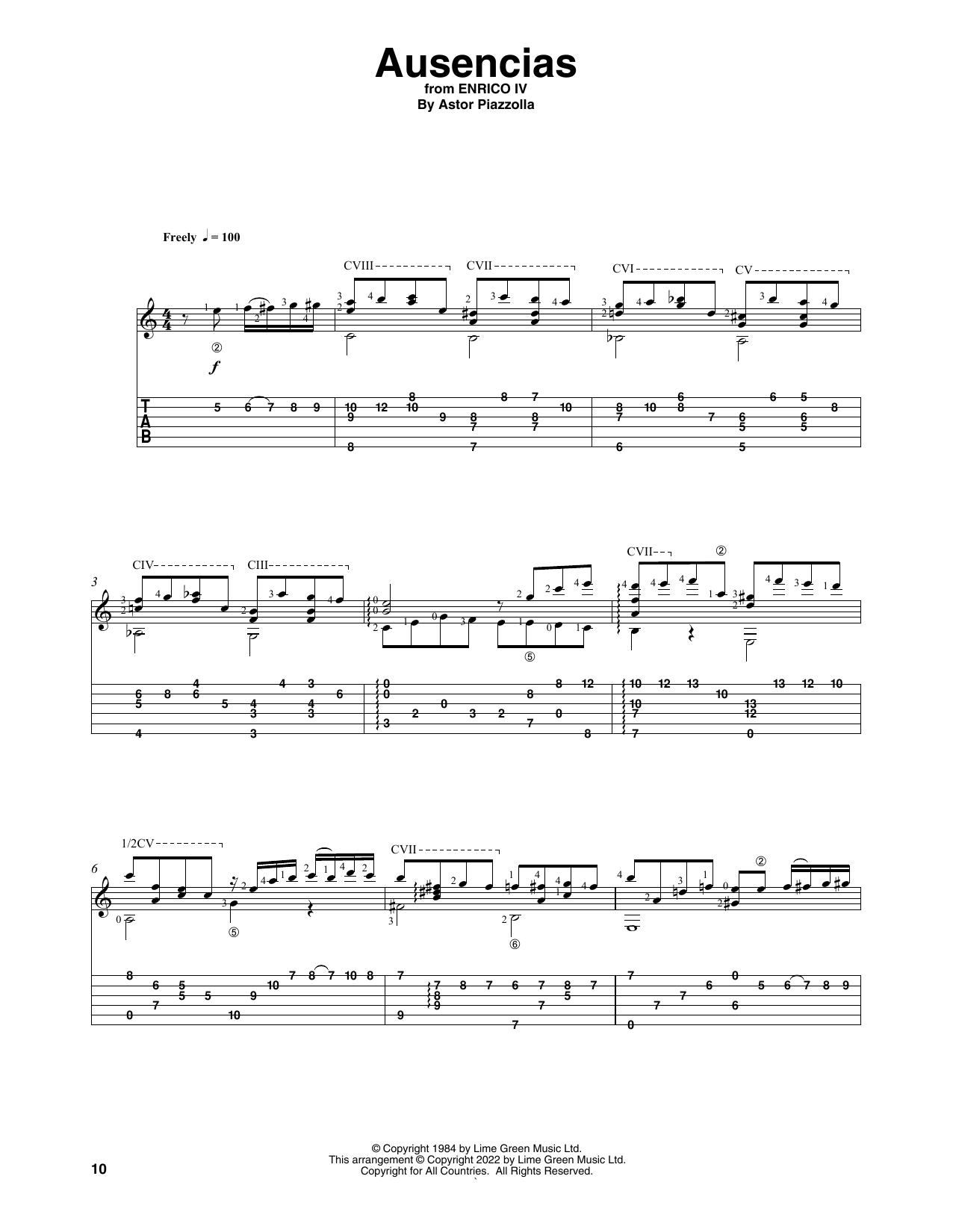 Download Astor Piazzolla Ausencias (arr. Celil Refik Kaya) Sheet Music and learn how to play Solo Guitar PDF digital score in minutes
