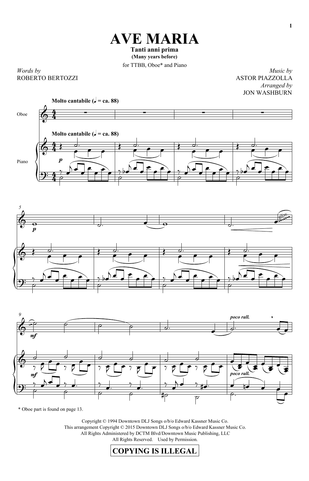 Download Astor Piazzolla Ave Maria Sheet Music and learn how to play TTBB PDF digital score in minutes