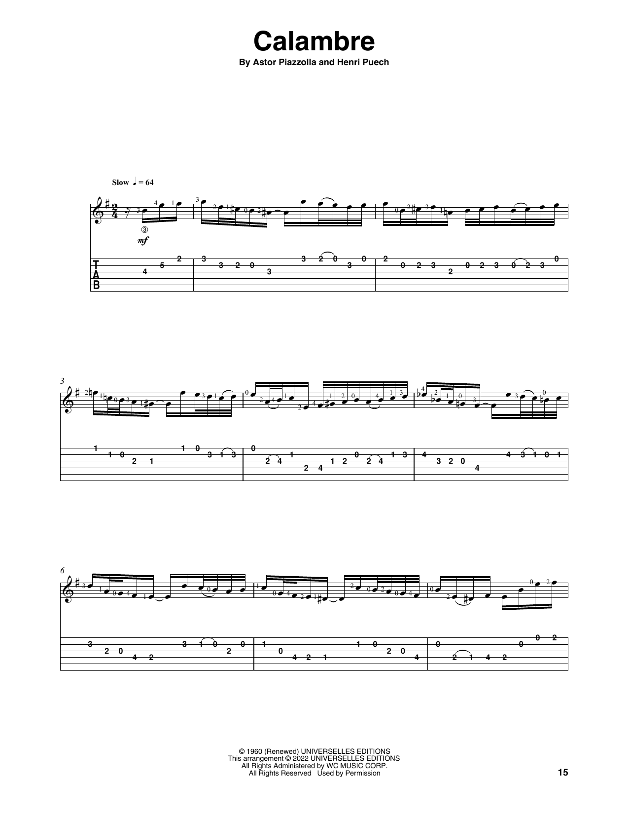 Download Astor Piazzolla Calambre (arr. Celil Refik Kaya) Sheet Music and learn how to play Solo Guitar PDF digital score in minutes