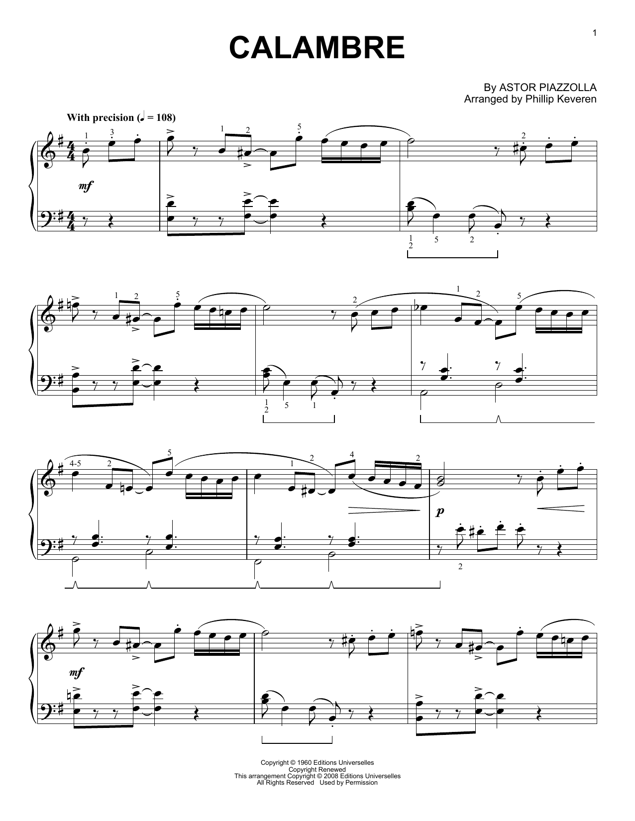 Download Astor Piazzolla Calambre Sheet Music and learn how to play Piano PDF digital score in minutes
