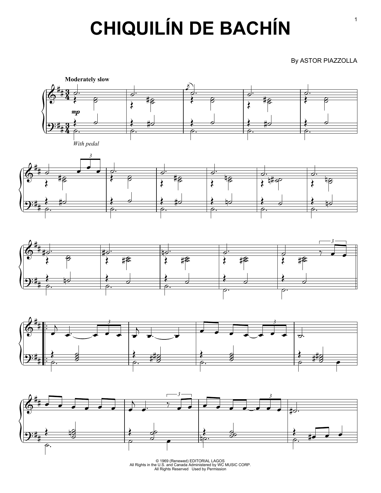 Download Astor Piazzolla Chiquilin de Bachin Sheet Music and learn how to play Piano Solo PDF digital score in minutes
