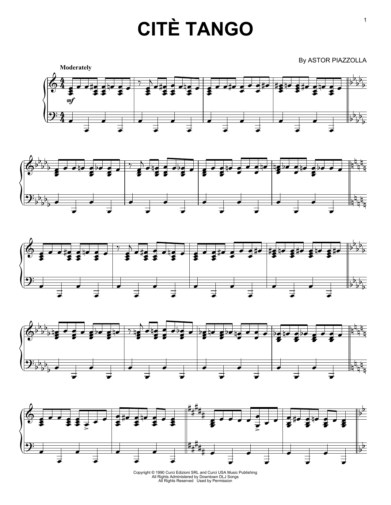 Download Astor Piazzolla Cite Tango Sheet Music and learn how to play Piano Solo PDF digital score in minutes