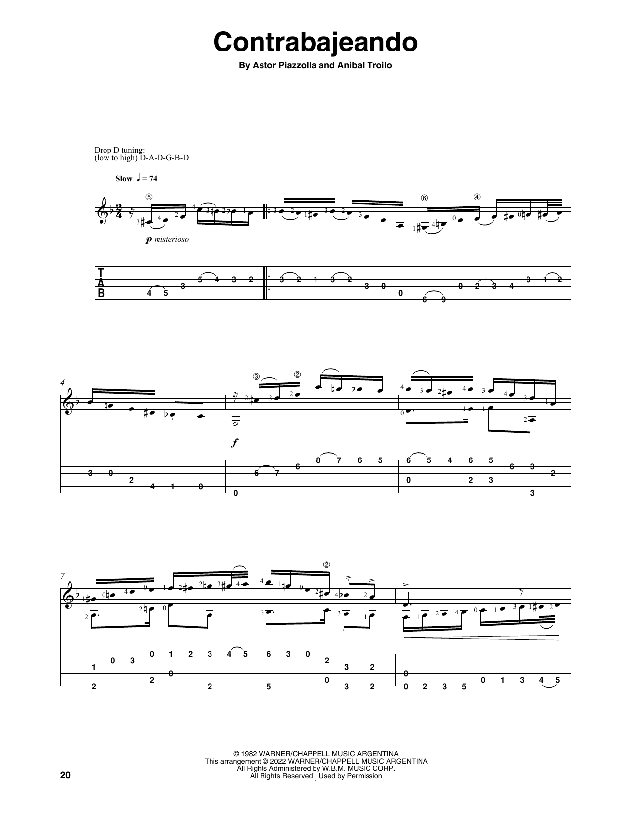 Download Astor Piazzolla Contrabajeando (arr. Celil Refik Kaya) Sheet Music and learn how to play Solo Guitar PDF digital score in minutes