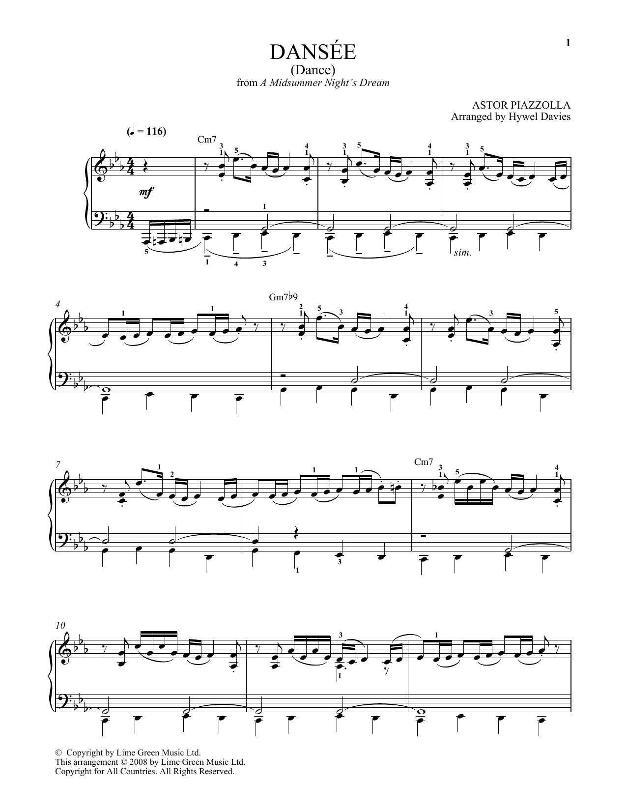 Download Astor Piazzolla Dansee Sheet Music and learn how to play Piano PDF digital score in minutes