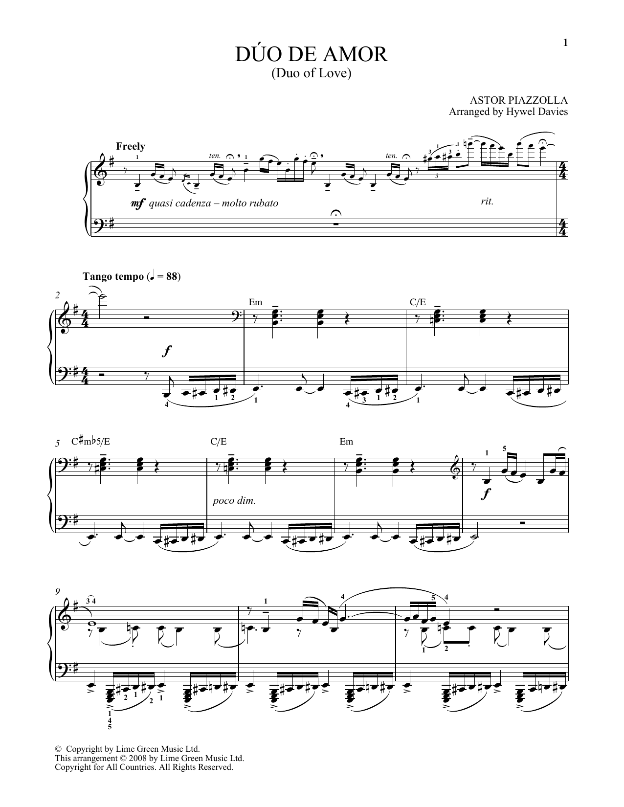 Download Astor Piazzolla Duo De Amor Sheet Music and learn how to play Piano PDF digital score in minutes