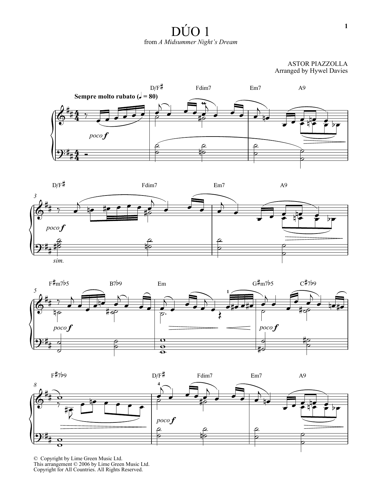 Download Astor Piazzolla Duo I Sheet Music and learn how to play Piano PDF digital score in minutes