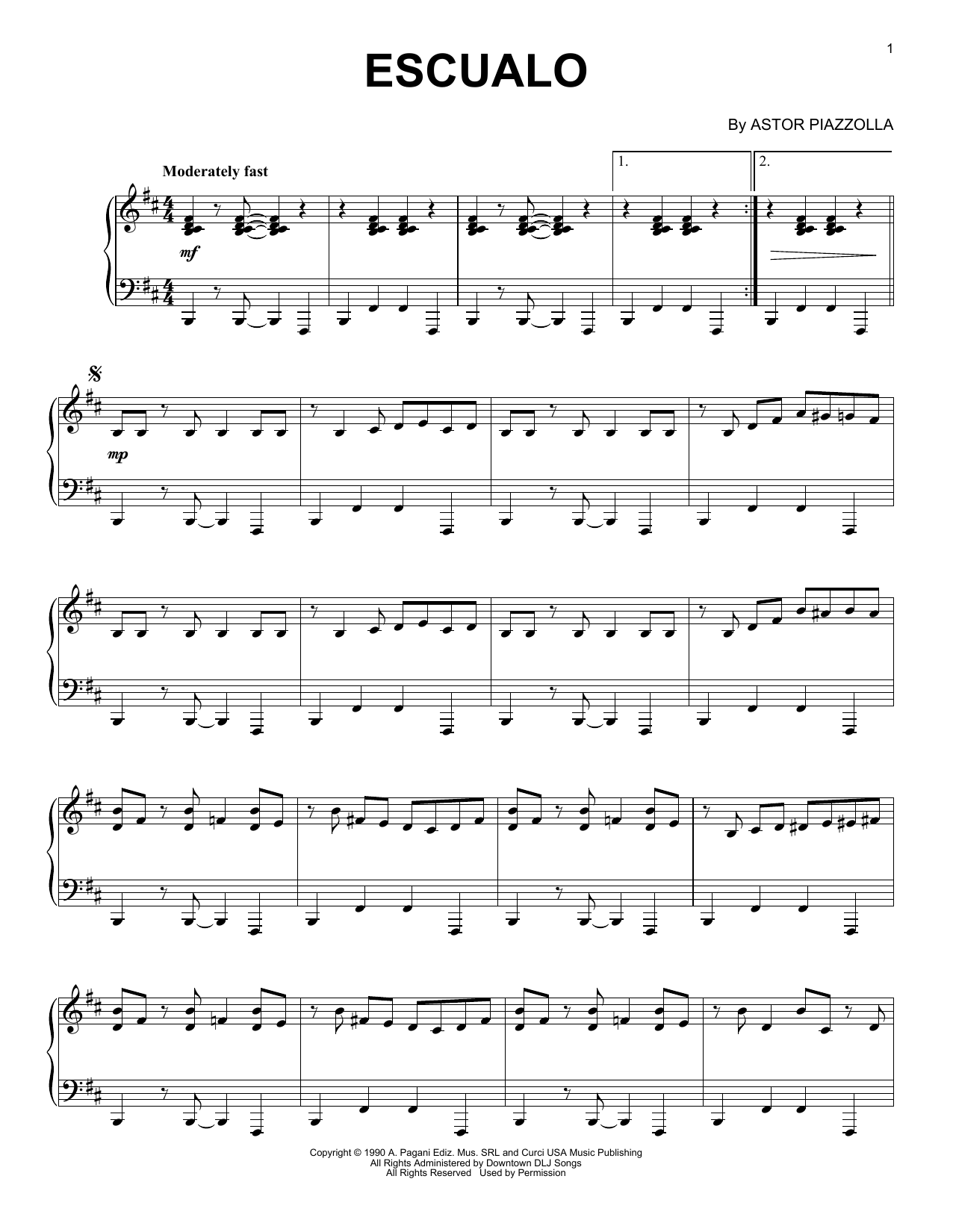 Download Astor Piazzolla Escualo Sheet Music and learn how to play Piano Solo PDF digital score in minutes