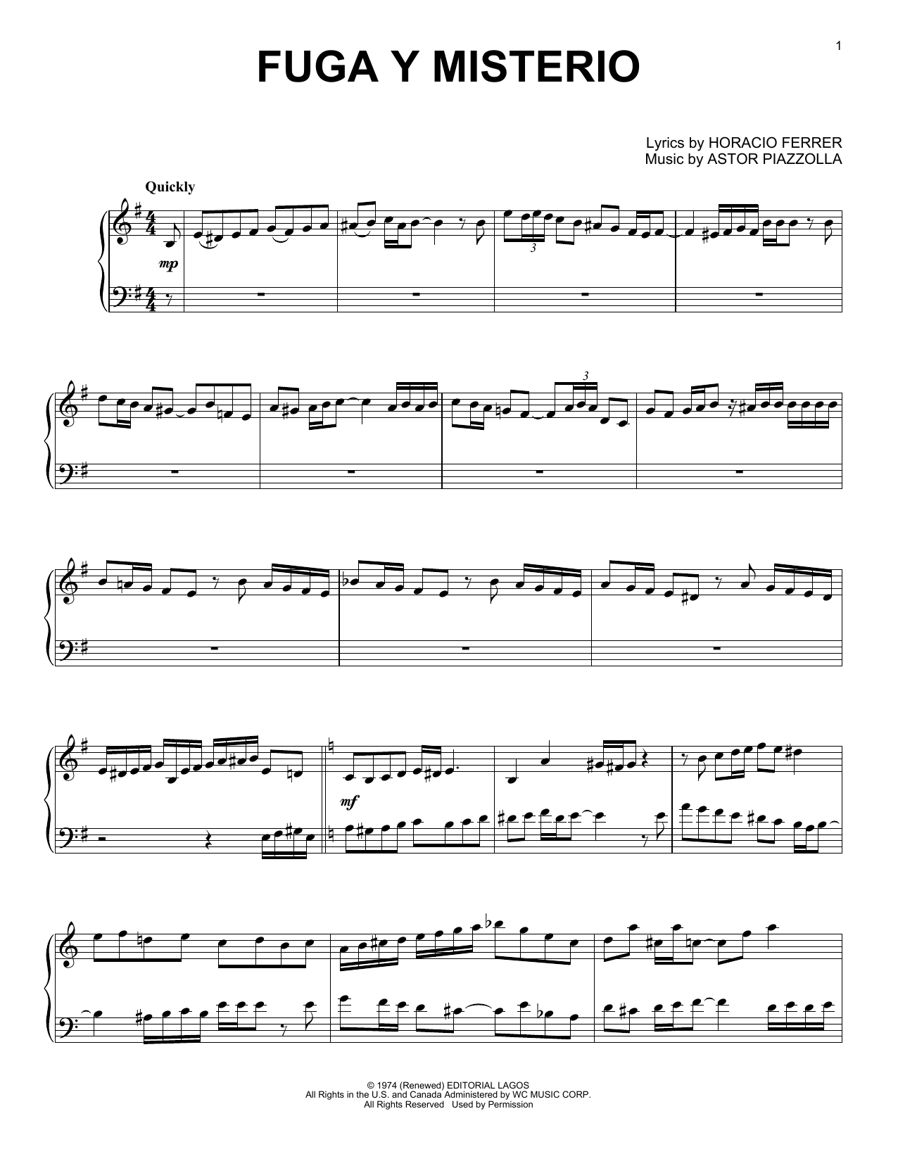 Download Astor Piazzolla Fuga Y Misterio Sheet Music and learn how to play Piano Solo PDF digital score in minutes