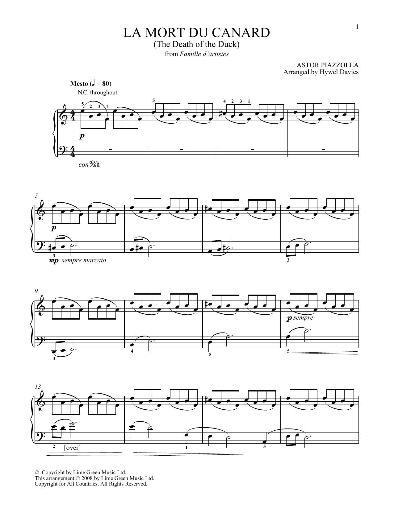 Download Astor Piazzolla La Mort Du Canard Sheet Music and learn how to play Piano Solo PDF digital score in minutes