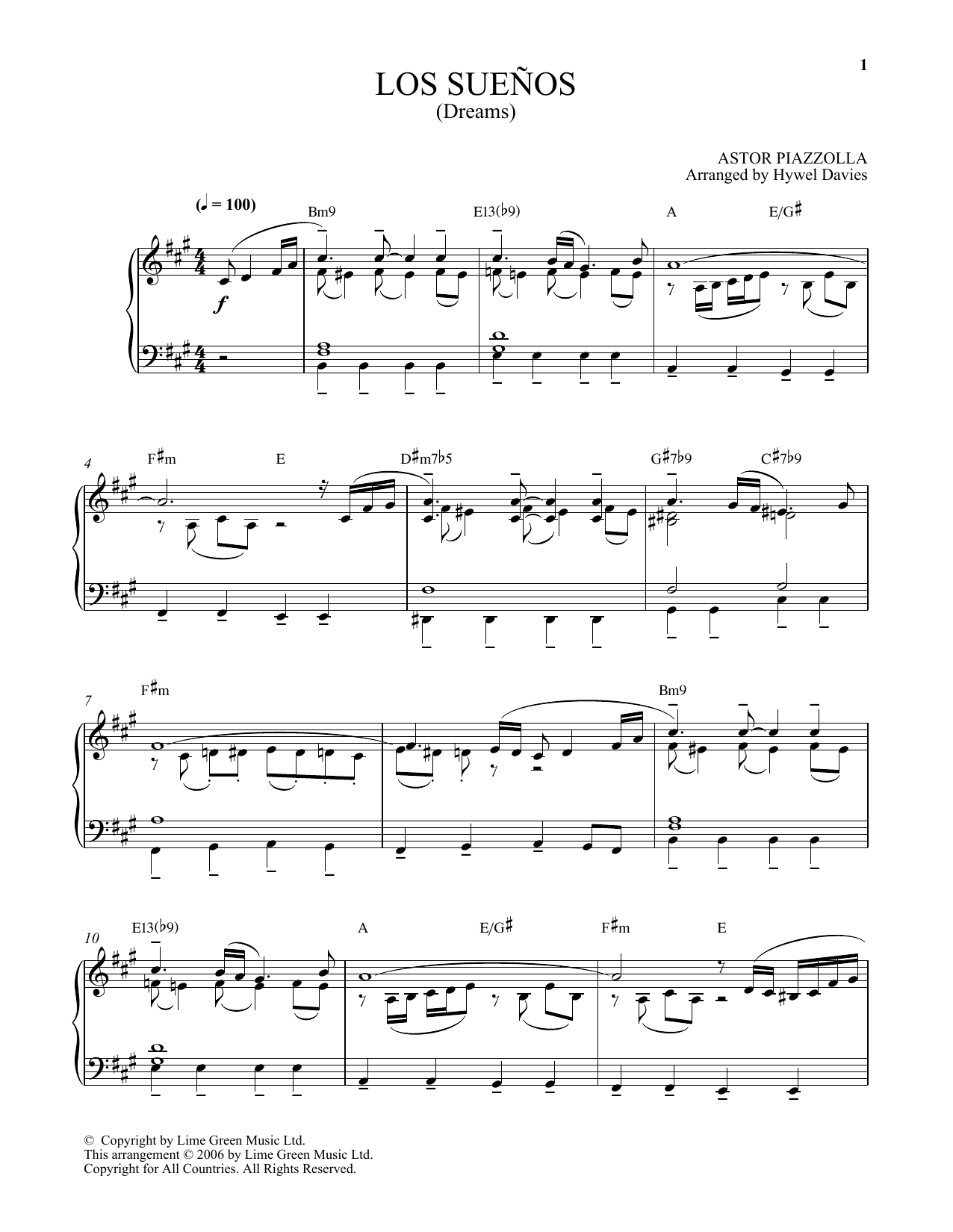 Download Astor Piazzolla Los Suenos Sheet Music and learn how to play Piano Solo PDF digital score in minutes